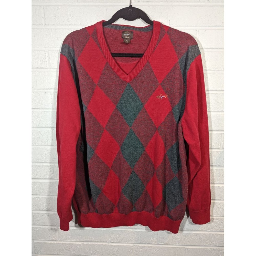 Greg Norman for Tasso Elba‎ Men's Red Argyle Diamond Sweater Size XL